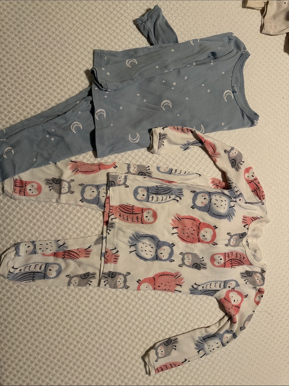 Kids Two-Piece Owl & Moon Pajama Set - Blue and Cream
